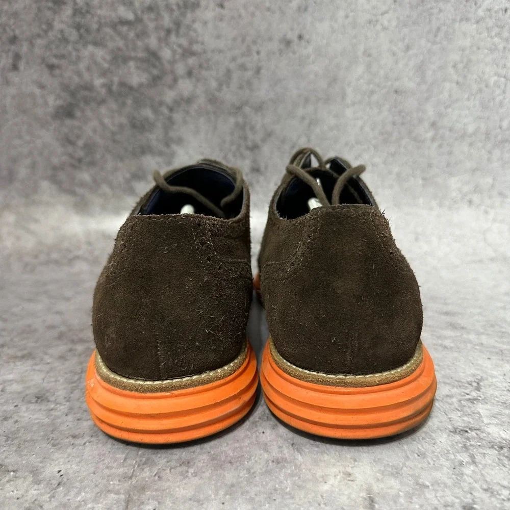Cole Haan LunarGrand Wingtip Mens 13 Brown Suede Orange Sole Brogue Oxford